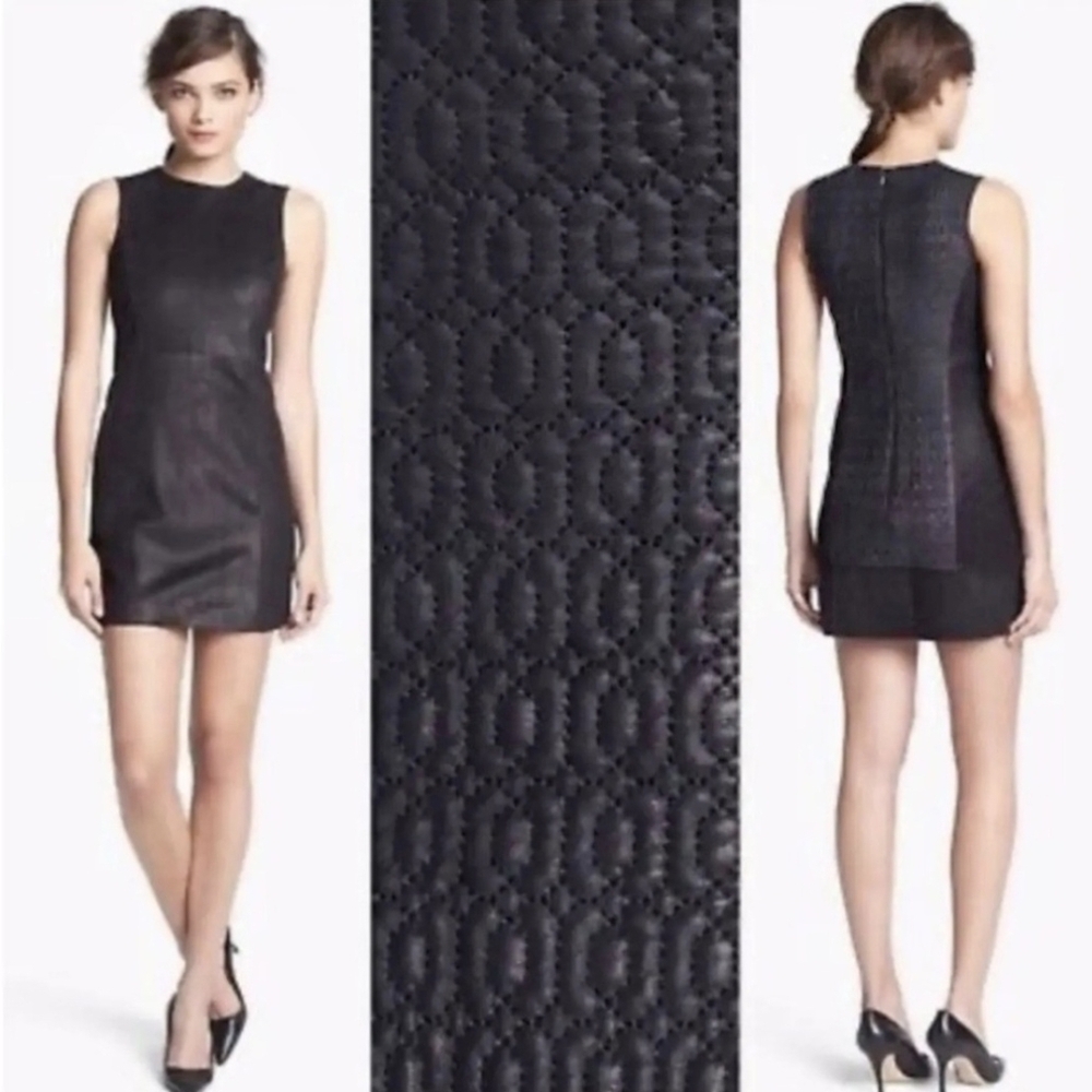 Theyskens Theroy Black Leather Quilted Mini Dress Sexy Luxury Glam 2 - Picture 2 of 10